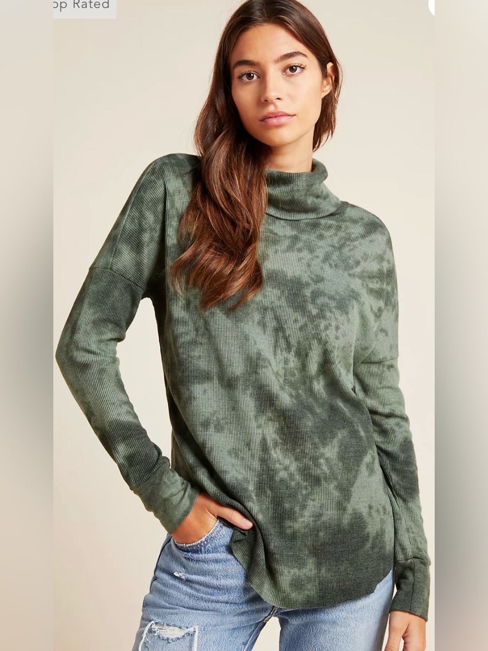 Michael Stars Anthropologie Olive Tie-Dye Cowl Neck Sweater